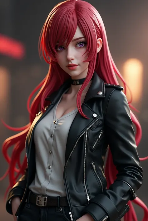 arafed woman in a black leather jacket and white shirt, a statue inspired by Ryūsei Kishida, trending on Artstation, fine art, fine details. girls frontline, from girls frontline, rias gremory, ( highly detailed figure ), from arknights, girls frontline cg...