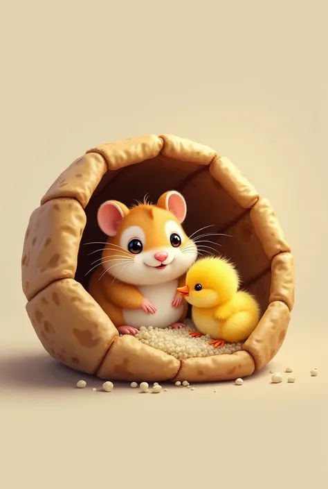 Je veux un hamster et un poussin qui se trouvent tous les deux dans un pain pita