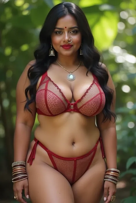 Fit,  short bra, 35 year old, Big lips, full body picture , curvy, wet Desi woman showing her big ass  in sexy THONG pattern sexy  lingerie and showing cleavage and in nose ring, many bangles in hands,earings, necklace ,lipstick ,navel,Indian, Chubby, show...