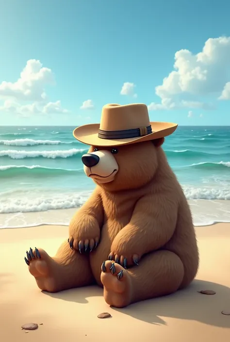 Bear with hat on the beach