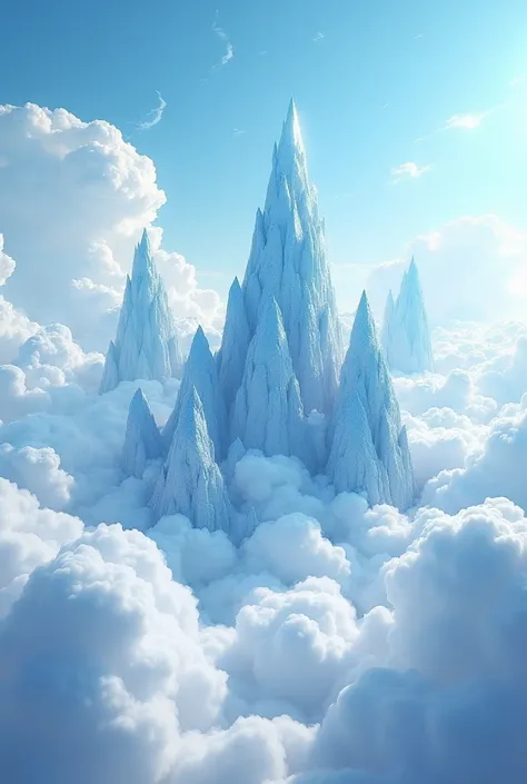 Cloud-filled atmosphere with floating crystal mountains