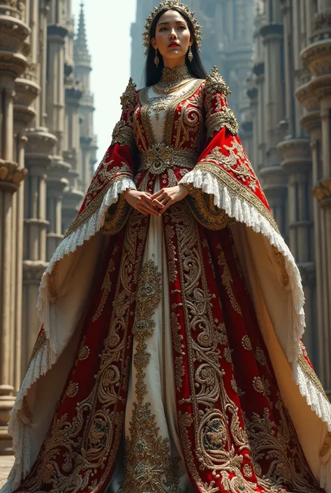 can you create me a national costume a big back drop catholic church inspired at my shoulder or back