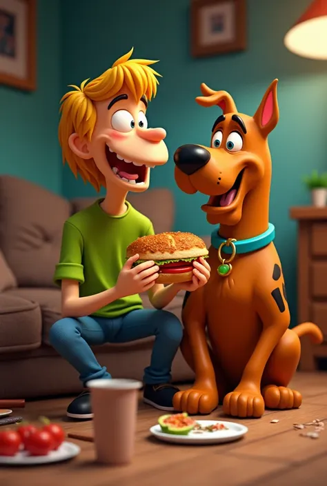 Shaggy rogers y scooby doo comiendo sandwich