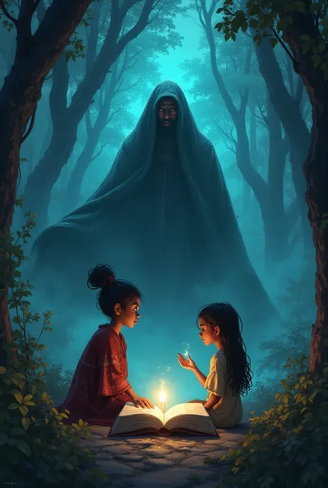 In a world where magic is real but fading, a teenage bookworm and a spirited sorceress must join forces to stop a dark wizard from unleashing an ancient evil trapped within a legendary grimoire. create an African 2D animation cover titled the book of Everl...