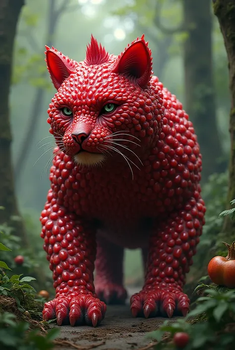 A big forest cat image that is made with pomegrant