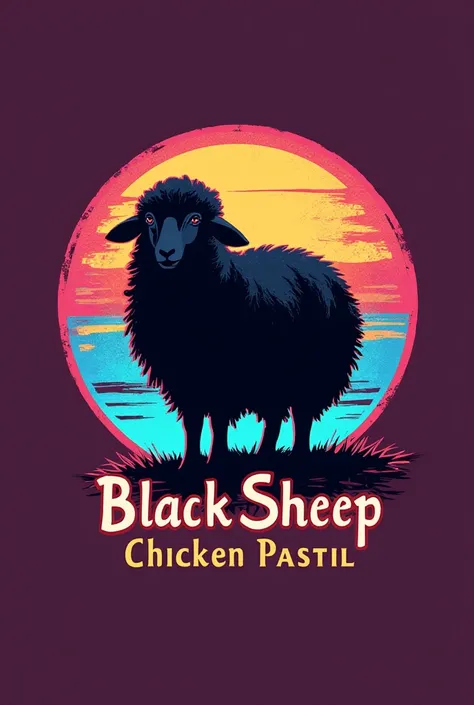 Make me a logo for my business named "Black Sheep" and "Chicken Pastil" Underneath. The color would be similar to the miami heat gradient color which is the Pink, Blue, Violet and Yellow.