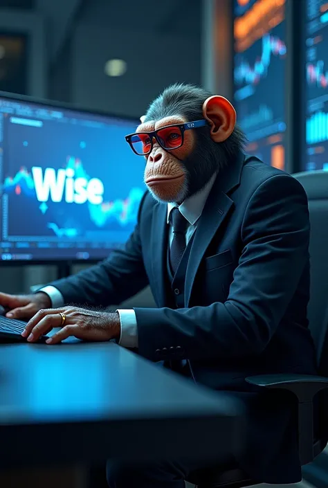 C rypto Boss Ape

	•	A wise-looking ape in a sleek suit, wearing futuristic glasses
	•	Sitting at a high-tech desk, monitoring crypto charts and community chats
	•	“Wise” glowing on a holographic screen behind him