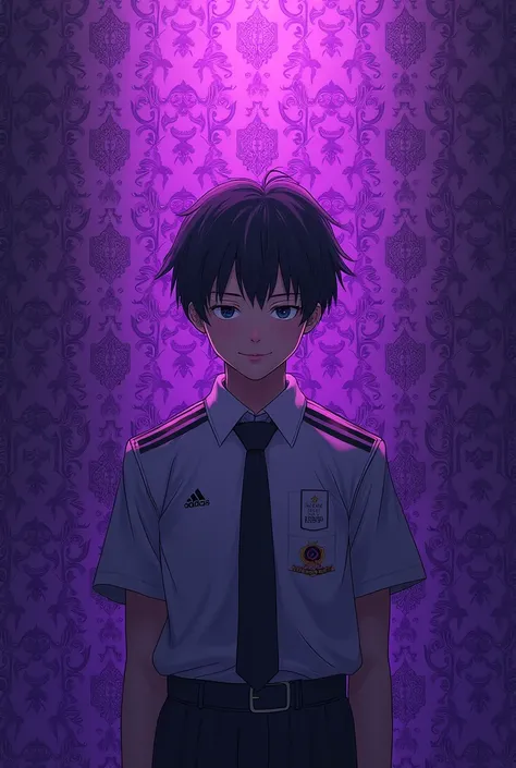  A purple wallpaper ,  with the somewhat small character Haikyuu in the center, Kita Shinsuke  