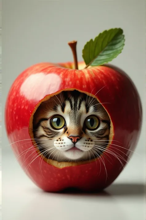 Cat face in an apple 