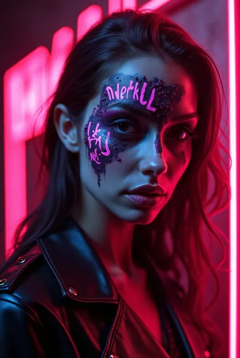 Realistic Makeup mafia written with pink neon light on black realistic wall background 