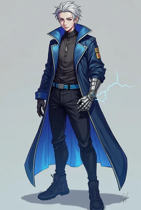  Draw a character in a cyberpunk anime style according to criteria
◼ Name :  John Silverhand 
◼  [race] Novussite
◼  [ Nationality :]Person 
◼  [side:] side гроз
◼ Пол: Male Appearance 
◼ Age :22
◼ [department:]  Neuromancy 
◼  [ entity :]  Electro
: John ...