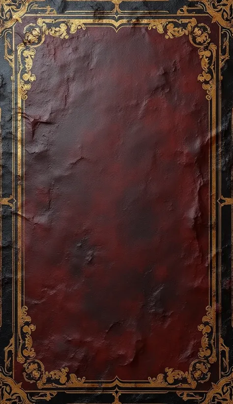 the front of the cover of an elegantly old and ruined leather book. the central part of the cover should be empty and the entire image free of text. the only decorative element must be a thin simple golden line present only on the outer edge of the image.