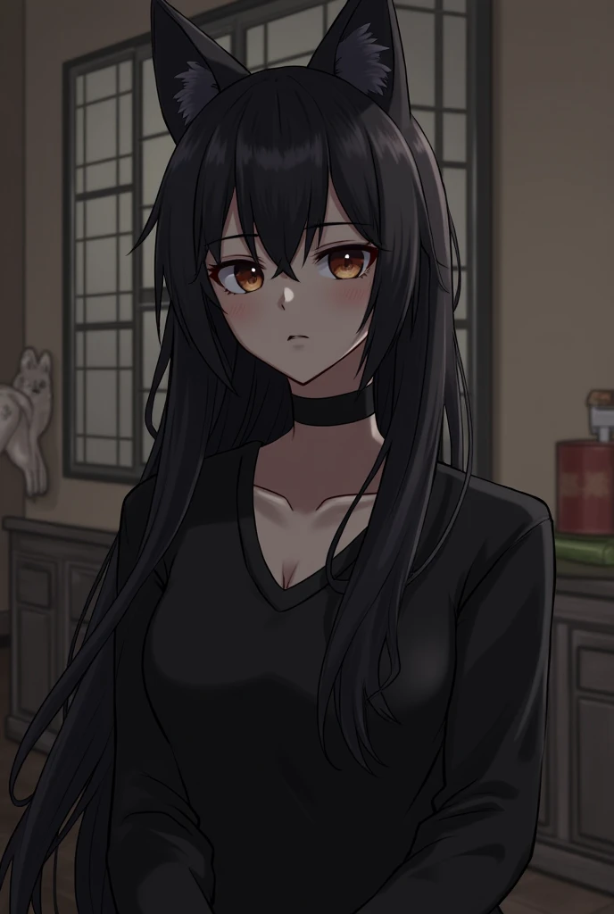 Wolf Girl，Black hair，Dark Skin，Dark skin，Black hair all over，furry，furry，hairy，hairy，cold expression，cold，cold，Three No，Three No Girl，Wolf ears，Wolf tail，Long hair，Long hair，Indifferent expression，Expression of ignoring，expressionless，Calm expression，No em...