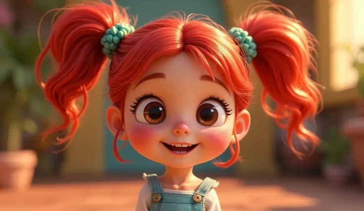 A cute cuddly girl, Pipi Longstocking style, character, cartoon, Pixar style, 3D