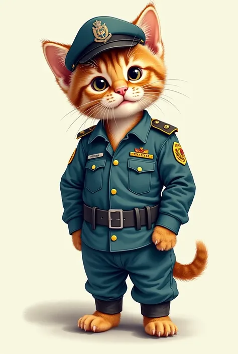 Shirt print with a drawing of a striped kitten dressed as a military, In the colors of the Maranhão Military Police 