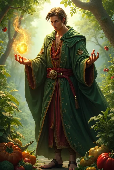 Handsome wizard using vegetable alchemy