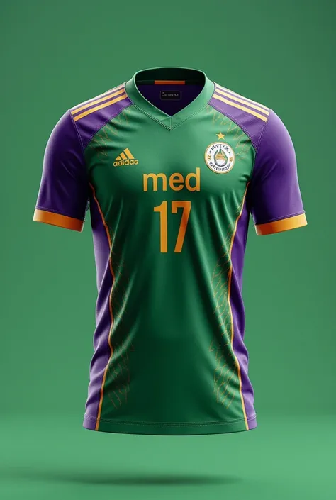 Make soccer jersey templates for the MED 127 team with the colors green, purple and gold. You can use national team shirts for inspiration 