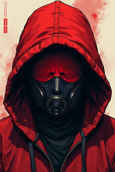 a close up of a person wearing a hoodie and a mask, vector art by Menez, tumblr, graffiti, red face, balaclava, ultra, 🎨🖌, red faced, ski mask, artist unknown, official fan art, in a hoodie, r /art, r/art, r / art, red hoods, fvckrender, traditional art