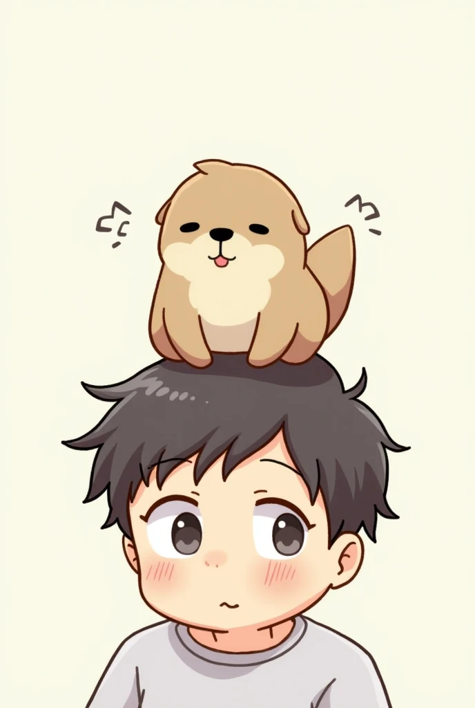 Create a small otter on a person's head, anime chibi style