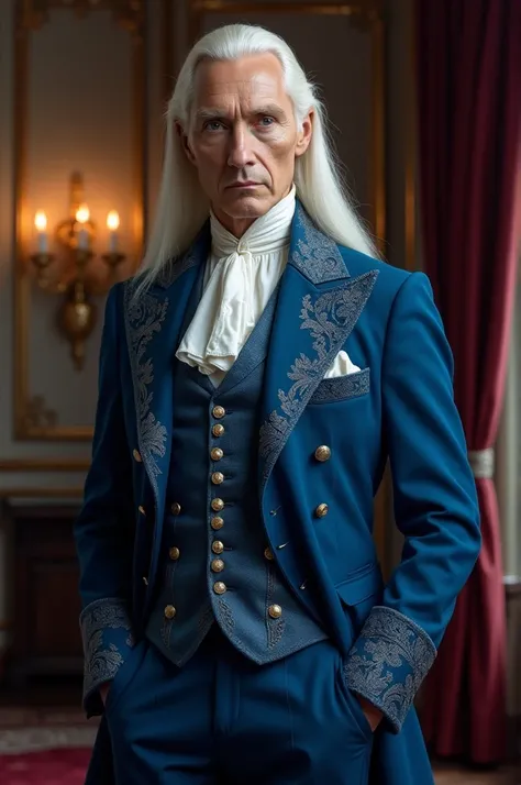 Can you recreate for me an image of Lucius Malfoy in a blue Victorian suit 