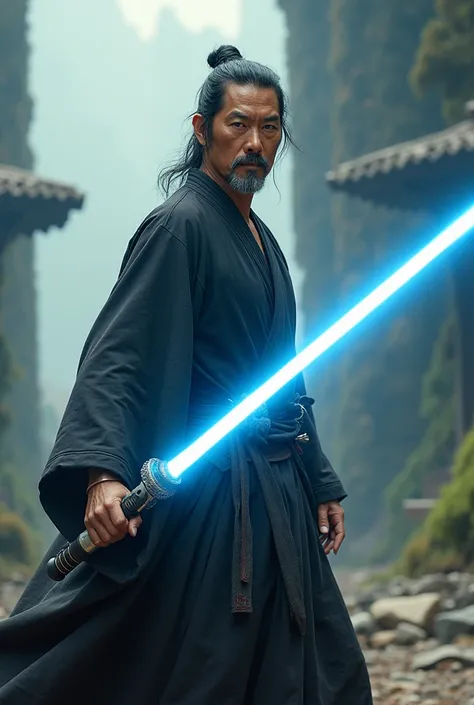 Shogun's Hiroyuki Sanada, reimagined as a Jedi, blue lightsaber