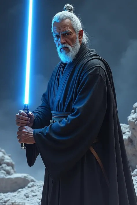 Shogun's Hiroyuki Sanada, reimagined as a Jedi, blue lightsaber, star wars cross over, the text reads: 'He would be PERFECT for this'