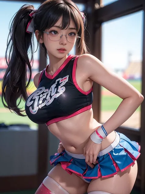 8k,  Highest quality RAW photos , masterpiece,   exist,((The photo is  )) (       1 ultimate beauty), ((         Taiwanese baseball cheerleader uniform    )),(((      cheerleader cosplay with skirt        )))((( Butt)))(((         Very    Girl who showed m...