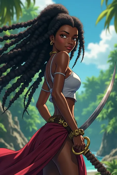 Jeune noire pourfendeur de démon,dreads, Guadeloupe,toei animation,Marron de peau, sabre de pirate 