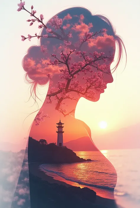 high quality, 8K Ultra HD, A beautiful double exposure that combines an goddess silhouette with sunset coast, sunset coast should serve as the underlying backdrop, with its details incorporated into the goddess , crisp lines, The background is monochrome, ...