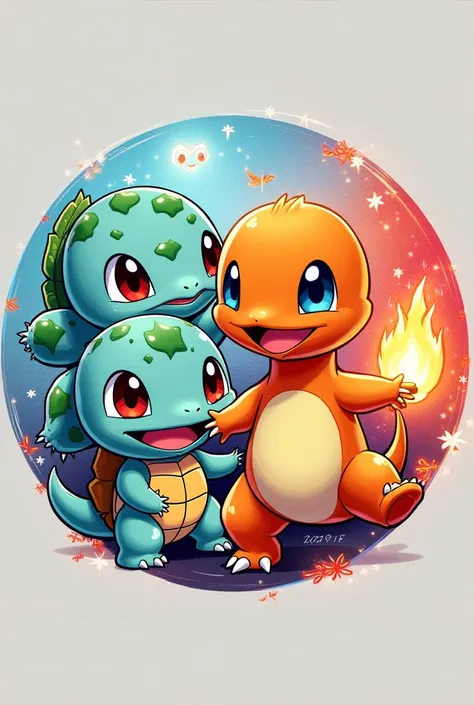 A round TikTok profile photo with the inscription Poke Mania Live, with Squirtle Bulbasaur and Charmander all in Pokemon style