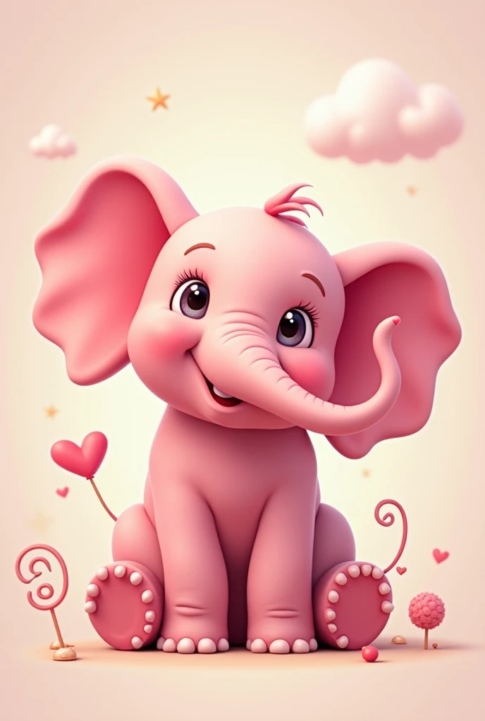 Can you create an elephant for me that is animated with cute and cute little faces a pink color 