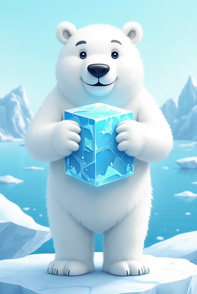 Company logo with polar bear mascot with ice in hand