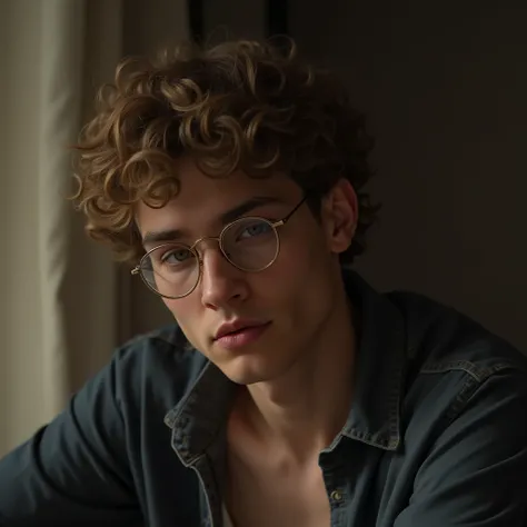 submissive, 27 year old man, curly sandy hair, metal glasses