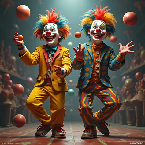 Two clowns rappers painted faces buffoons and jugglers 