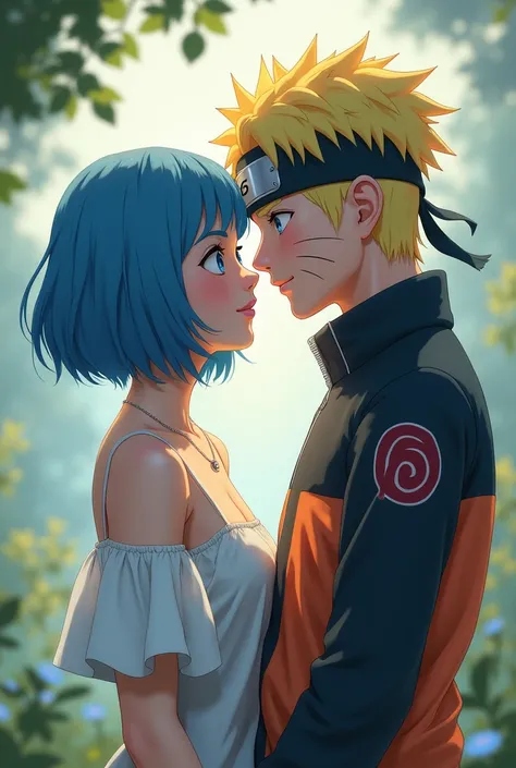 Girl with short blue hair with Naruto Uzumaki as a couple