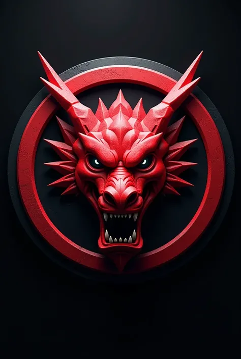 Create a round shield of a soccer team whose background is black and has a red dragon's head on the front 