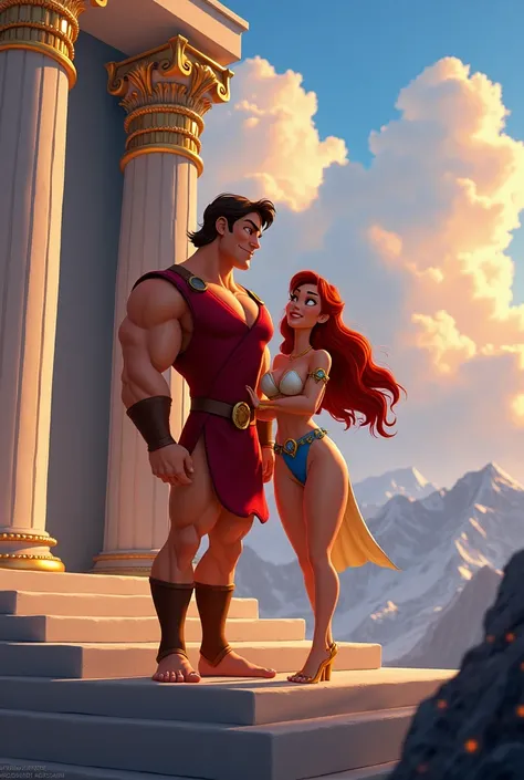 Disney's Hercules and Megara standing on Olympus 