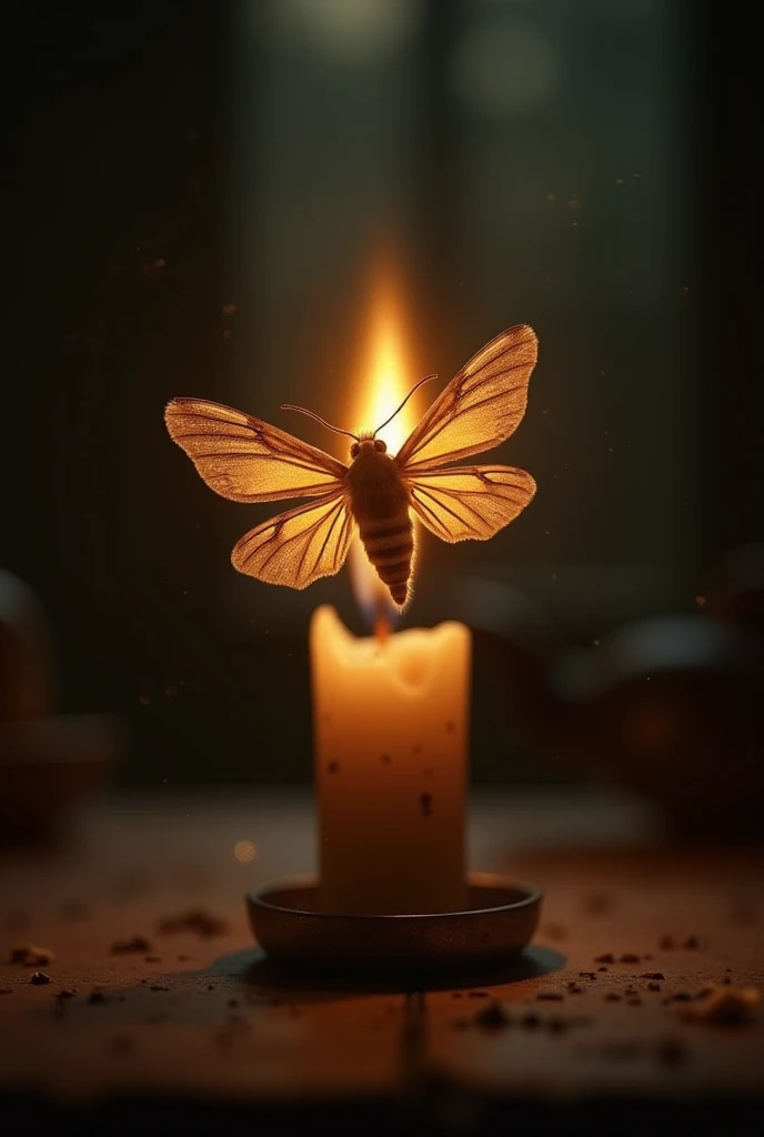 A moth being drowned to the candle 