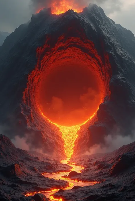 The mouth of a volcano. Lava around 