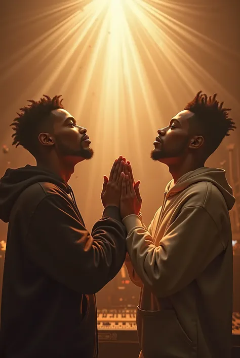 Two young black music prosucers in God's hands