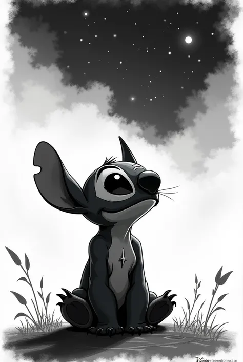 Stich black and white looking at the sky