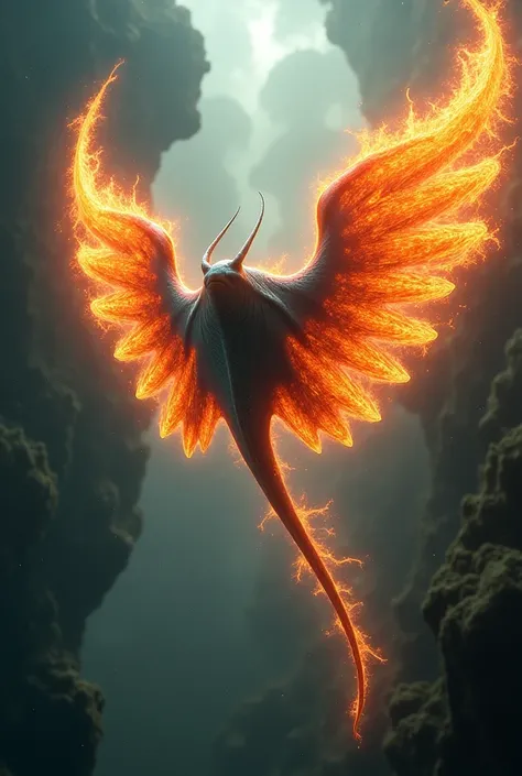 a stingray with a flaming tail and wings of fire.