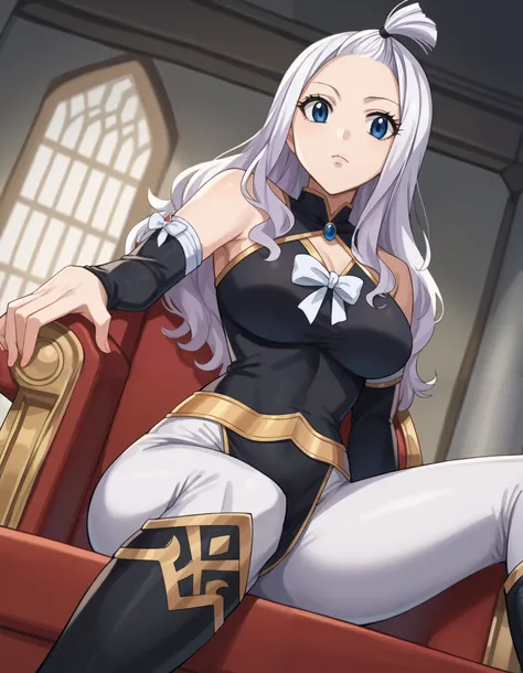 score_9, score_8_up, score_7_up, source_anime, 1 person, 1 woman
mirajanestrauss, mirajane strauss, long hair, blue eyes, white hair, forehead, queen, medieval queen, empress
royal outfit, queen outfit, black top, tight pants, white pants, black thigh boot...