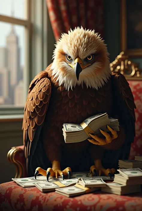 Eagle counting money 