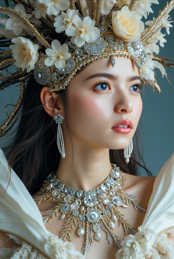 Image of Aztec Princess, best quality, masterpiece, Ultra-high resolution, realistic lying, absurdness, Eye focus, face focus, Clear facial features, Complex 3D rendering of beautiful and charming biomechanical female porcelain figures, (((Has a porcelain ...