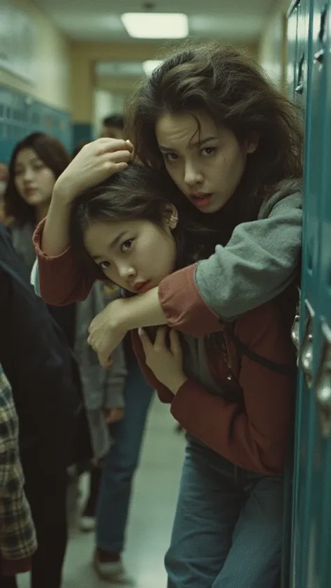 A scene where she grabs a high school girl's hair