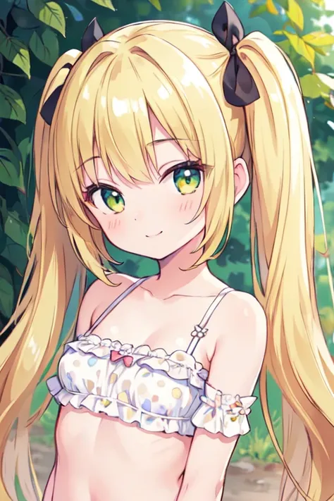 (best quality, masterpiece:1.2), ultra detailed, extremely detailed eyes and face, natural skin texture, detailed skin, natural lighting,
 chibi, 1 girl, 14-years-old, (cute),
 twin tails, blond hair, shiny hair,
 yellow-green eyes,
 (small breasts),
 BREA...