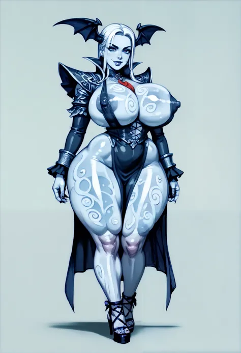 (((vulgar))),((full body)), (((solo, 1Female Dracula))), ((Fantasy World)), ((((Contemptuous)))), , ((thick thighs)), ((wide hips)), ((between breasts,big breasts ,Erect nipples)), lewd woman, (shiny skin), ((((gleaming skin)))), simple background,solid co...