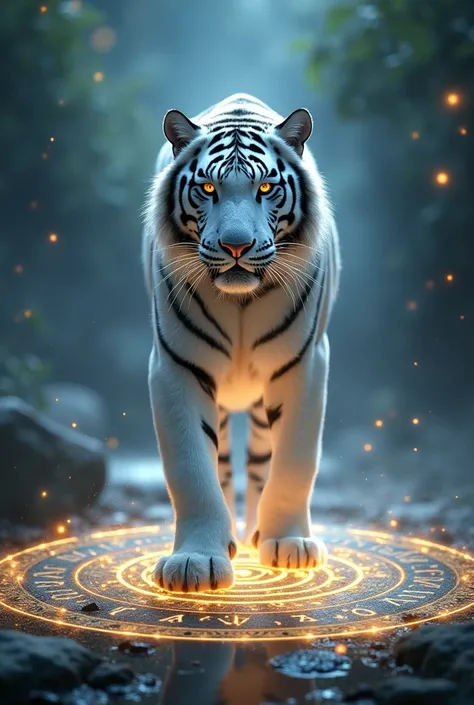 A white tiger on top of a magic circle 