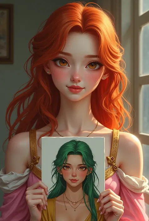  Create a high-resolution image,  THINKING ABOUT THE WORLD OF D & D OF A BEAUTIFUL YOUNG WOMAN OF THE BREED AASIMAR ,  WITH LIGHT AND PINK SKIN , HER ANGELIC AND SMILING FACE HAS SMALL FRECKLES SCATTERED ACROSS HER NOSE AND CHEEKS..  HER EYES ARE BRIGHT AM...